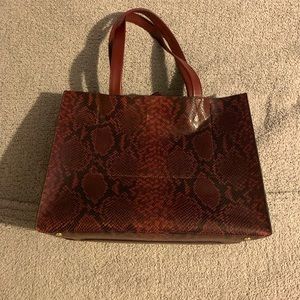 NWOT Maroon Snakeprint Leather Tote Bag